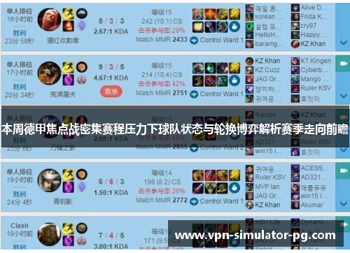 本周德甲焦点战密集赛程压力下球队状态与轮换博弈解析赛季走向前瞻